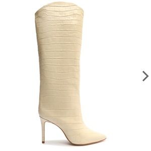 Schutz Maryana Crocodile-Embossed Leather Boot in Eggshell